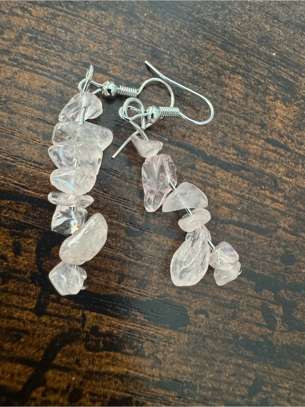 Pink Crystal Chip Drop Earrings - Handmade Women Jewelry
